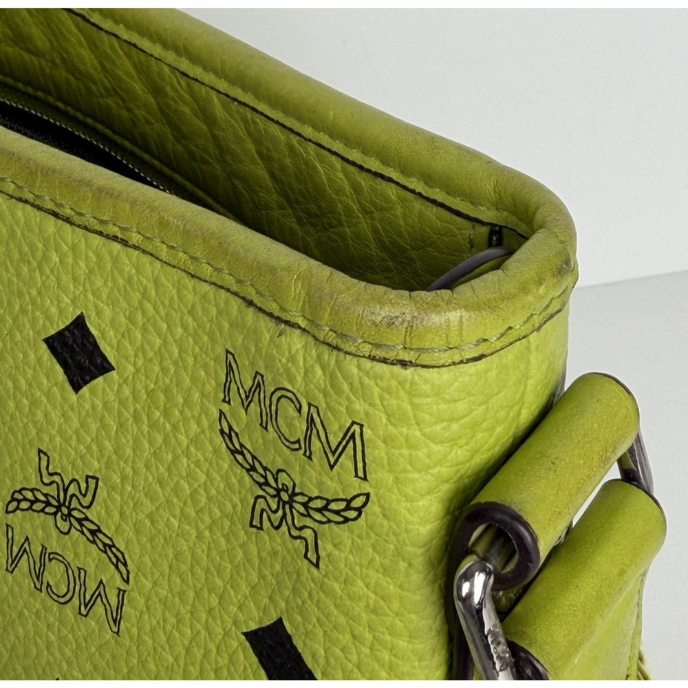 MCM Messenger Crossbody Bag in Neon Green Visetos Monogram Leather S-15 - Picture 7 of 16